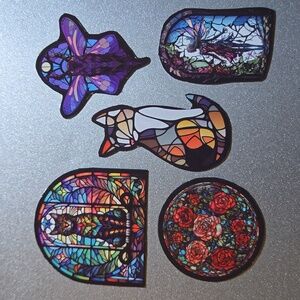 5 Stained Glass Magnets Custom Cats Roses and Fairy~ Handmade